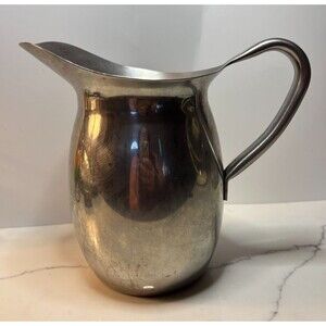 Vintage US Bico 1964 Water Pitcher Silver Stainless Steel Handle Wide Spout 7x5"